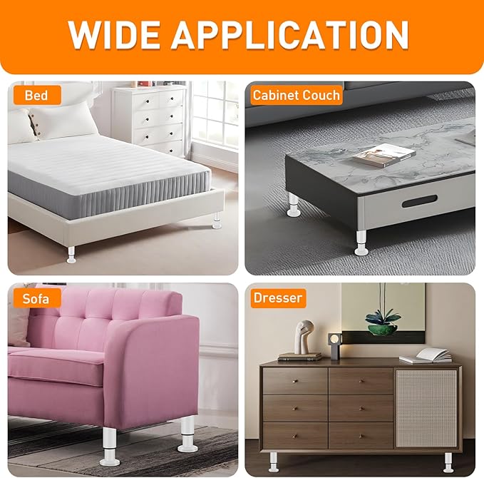 4 Pcs Adjustable Height Furniture Bed Support Legs 3.15-4.72 inch, Metal