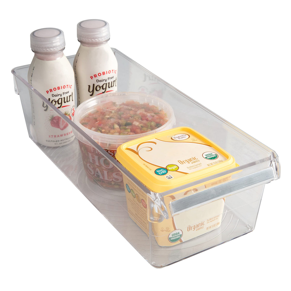 Kitchen Details 2 Pack Slim Refrigerator Storage Bin | Fridge & Freezer | Kitchen Organization | Stainless Steel Handle | Countertop | Cabinets | Pantry | Clear