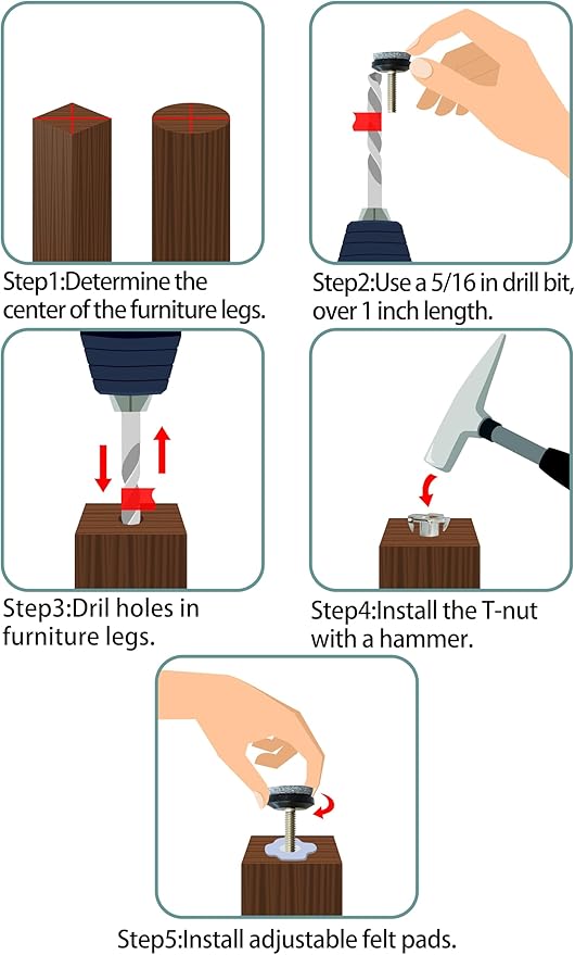 HUAYY 12 Pack Adjustable Furniture Leveling Feet, 1/4-20 Threaded Stem