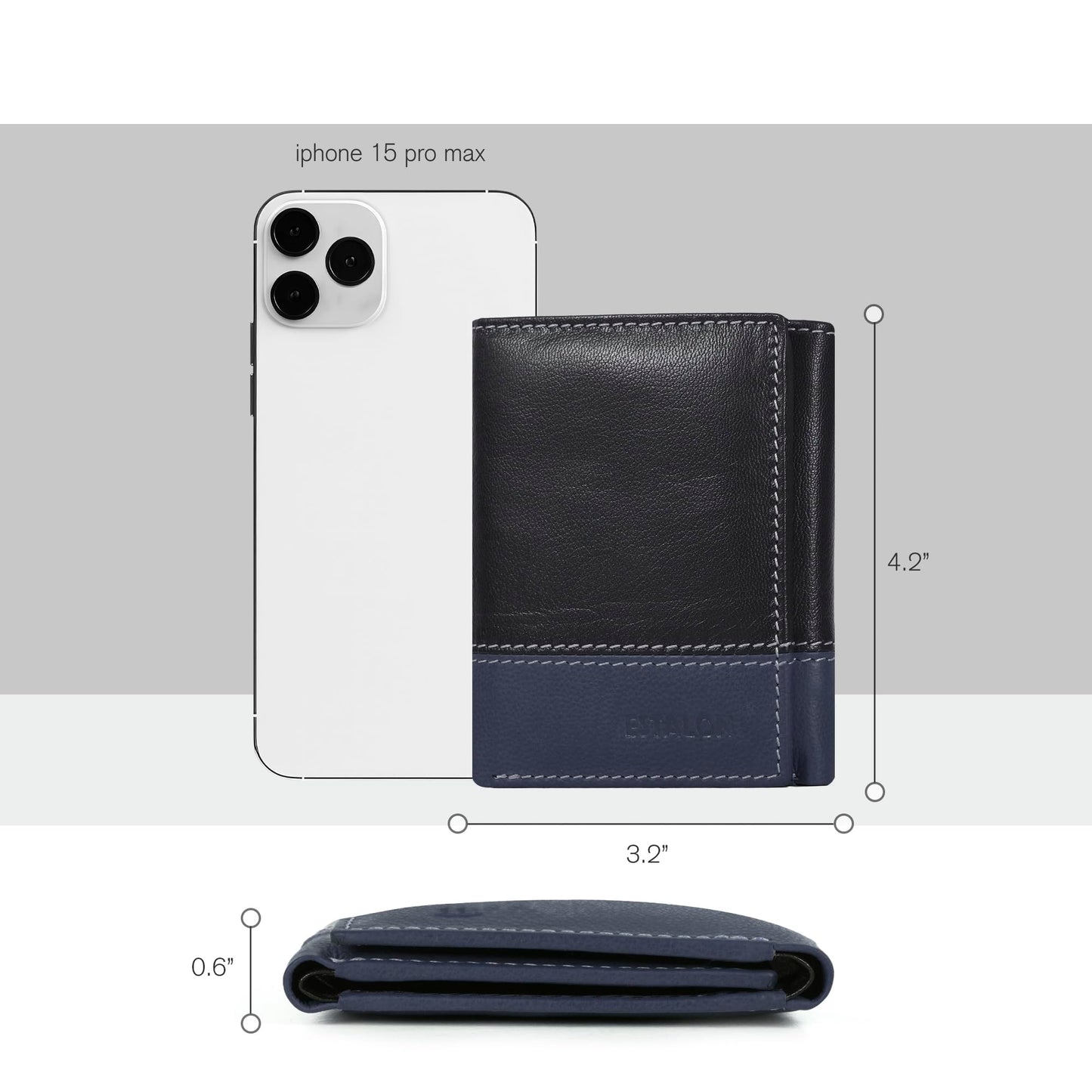 ESTALON Real Leather Trifold Wallet For Men-RFID Slim Tri Fold Wallets Minimalist 3 fold Credit Card Holder ID Window (Charcoal/Patriot)
