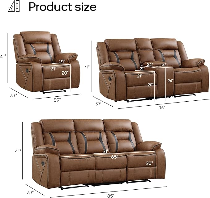 EBELLO Faux Leather Recliner Sofa Furniture Set