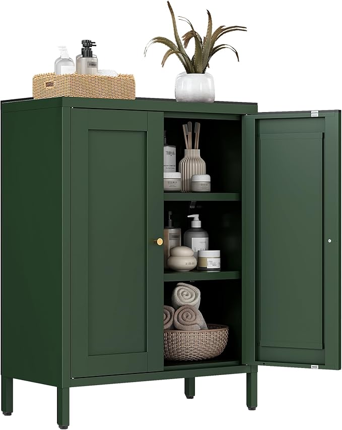 Bevivog Small Bathroom Storage Cabinet, Metal Floor Cabinets Sideboard