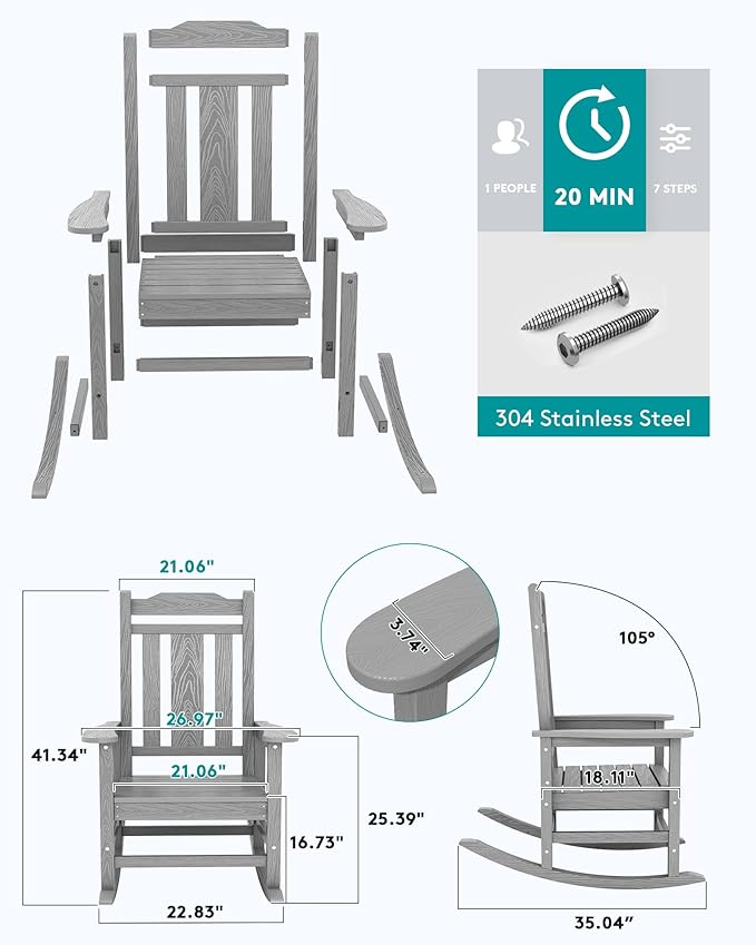 SERWALL Oversized Rocking Chair Set of 4 Outdoor, HDPE Outdoor Rocking Chair