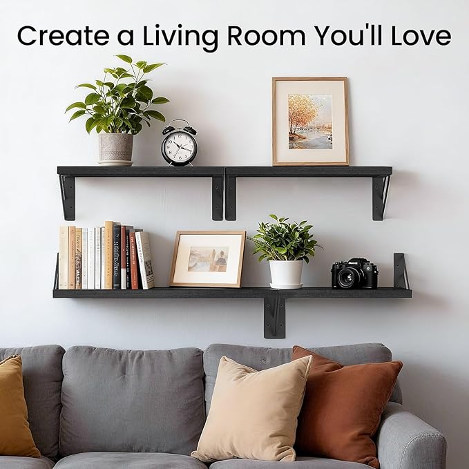 BAYKA Wall Mounted Floating Bathroom Shelves, Wood Floating Wall Shelf