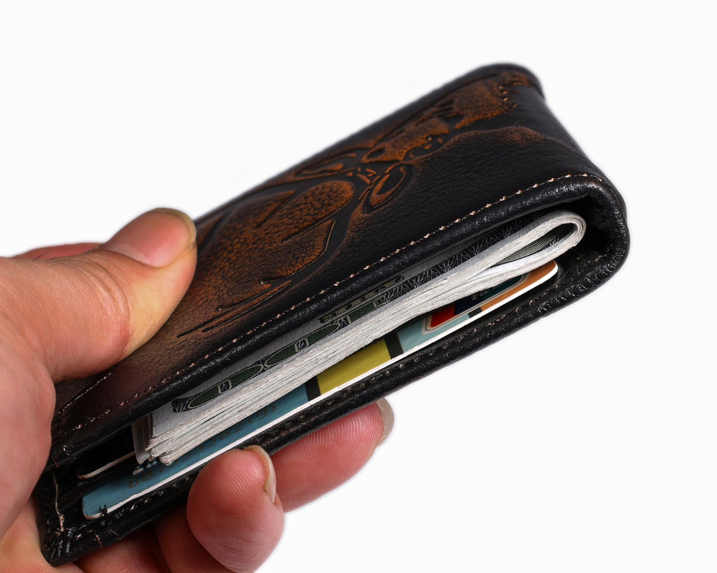 DK86 Mens Deer Slim Wallet with Money Clip Minimalist Bifold Front Pocket wallet for Men RFID Blocking Full Grain Leather with Hand Burnished