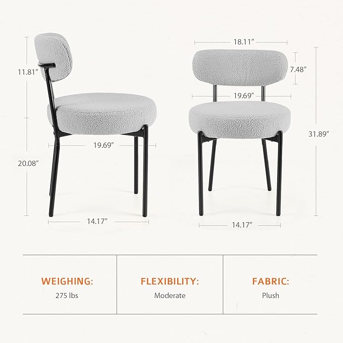 Sweetcrispy Dining Chairs Set of 2, Boucle Upholstered Modern Mid Century Round