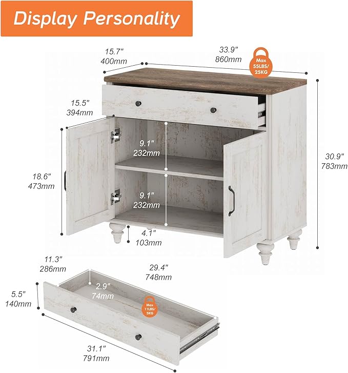 WAMPAT Farmhouse TV Stand for TVs Up to 43 inch, Wood Universal TV Stand