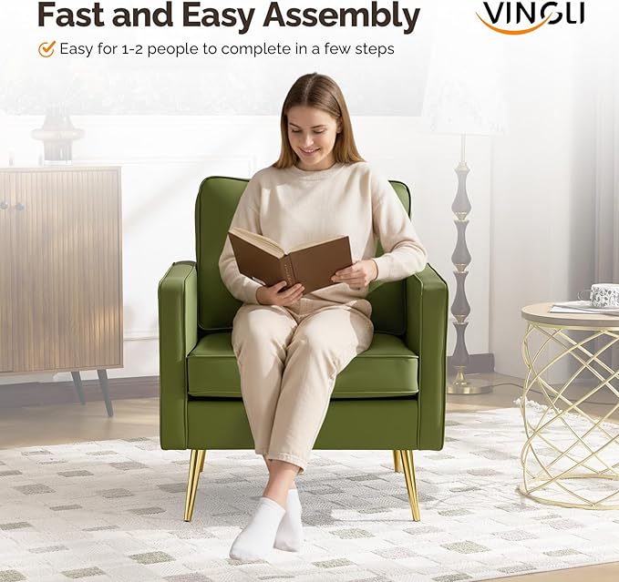 VINGLI Modern PU Leather Accent Chairs Set of 2, Single Sofa Chair