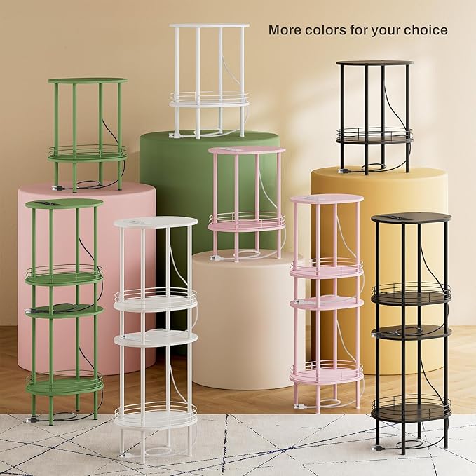 DGSANDGO Pink Side Table with Charging Station, Side Tables Living Room