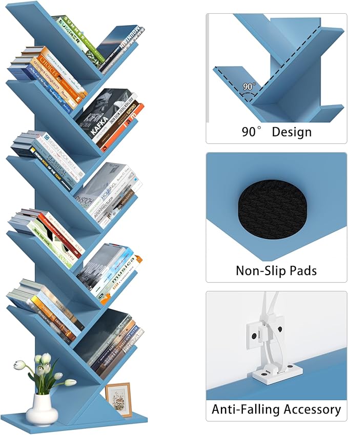 SHEEPAM 10 Tier Tree Book Shelf, Floor Standing Wood Bookshelf