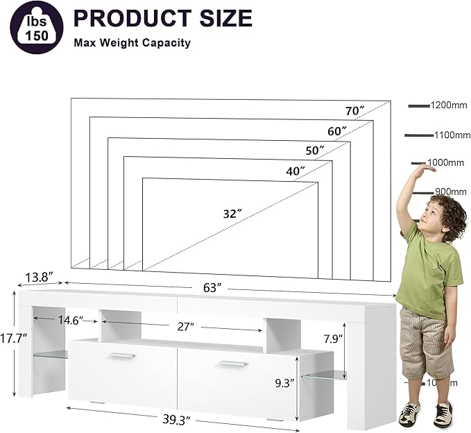 Clikuutory Modern Lighting 63 inch TV Stand