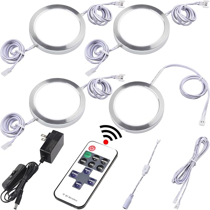 Kitchen Under Cabinet Lights Kit, 120 Volt Wired LED Puck Display Cases Lighting