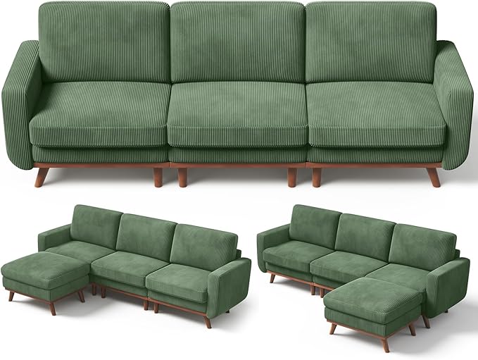 Vesgantti 97" L-Shape Modular Sofa, 3-Seat Corduroy Couch
