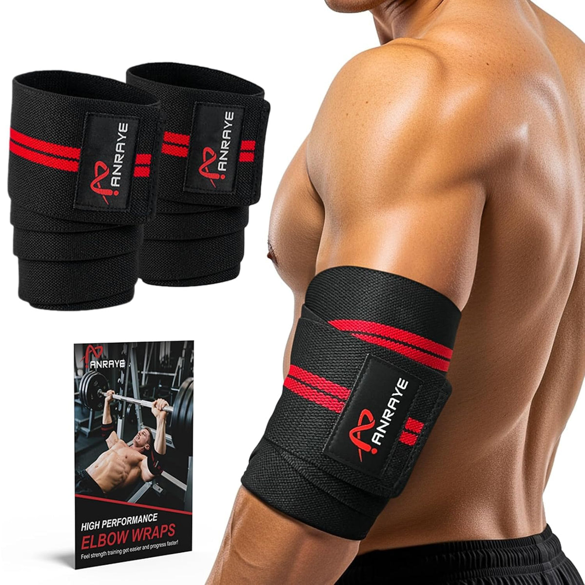 Elbow Wraps for Weightlifting - Adjustable Compression Straps & Elbow Brace for Joint Support (1 Pair), 47" Elbow Sleeves Weightlifting Men Women for Bench Press Powerlifting and Fitness Training