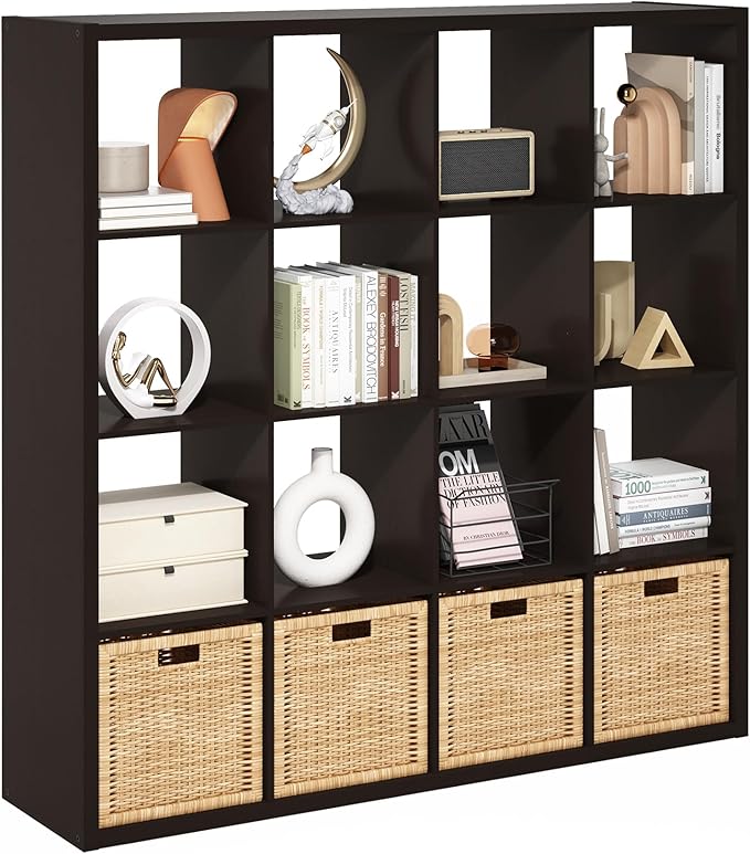 Furinno Cubicle Book Shelf, 16-Cube Bookshelf, Extra Thick Frame Reversible