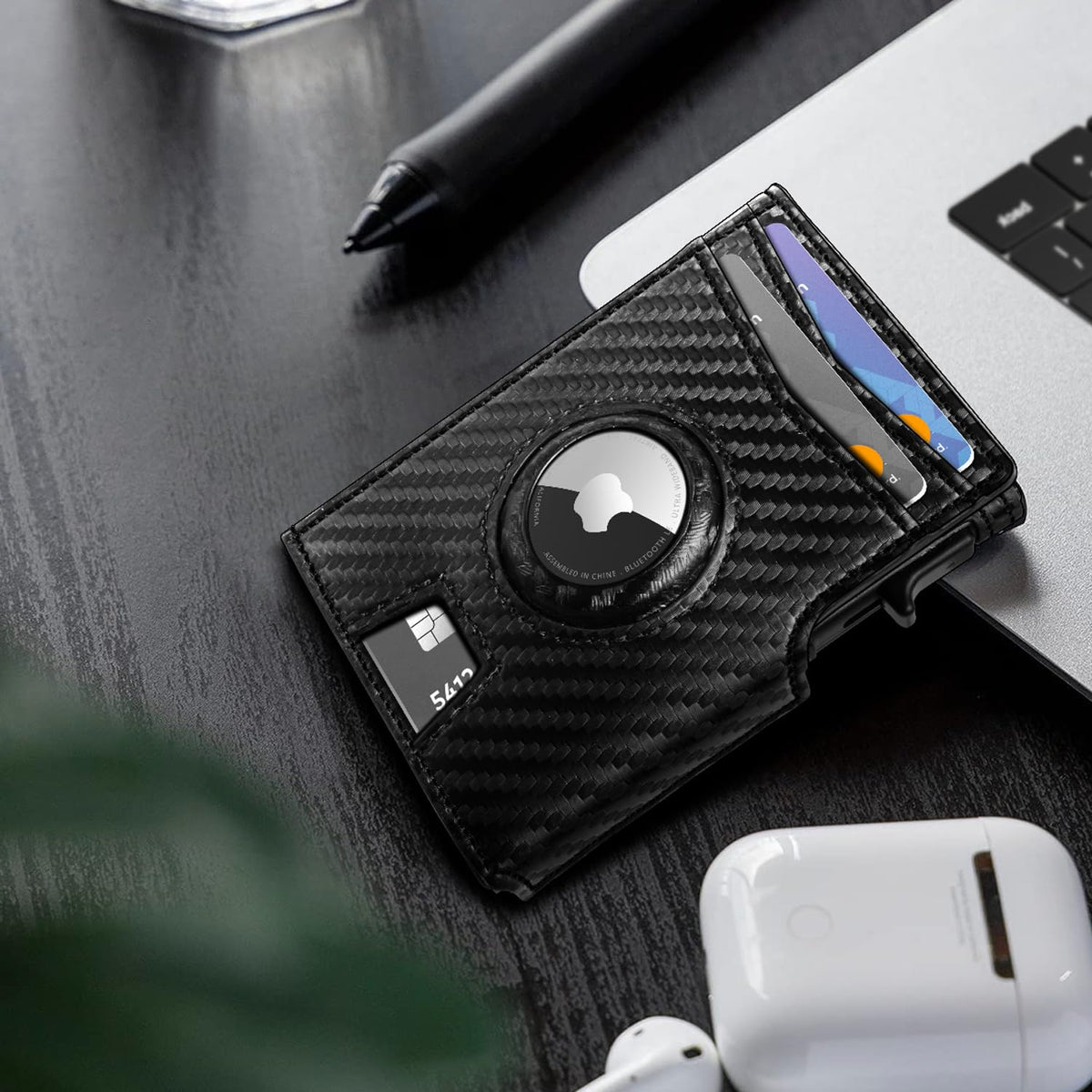 MIYOZI Airtag Wallet for Men,with Money Clip 10 Cards Metal Case Smart Slim Pop Up Credit Card Holder Flip with Magnetic Closure RFID Blocking Wallet with Gift Box