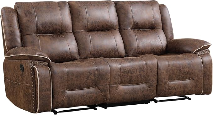 EBELLO Faux Leather Manual Recliner 3 Seater Reclining Sofa Chair, 3 Seat Sofa