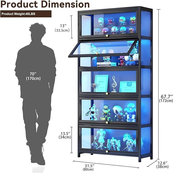 Display Cabinet with Acrylic Glass Doors 67.7'' Tall Curio Cabinet