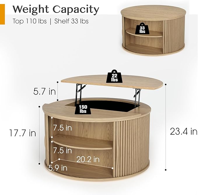JOINICE 31.5" Round Lift Top Coffee Table