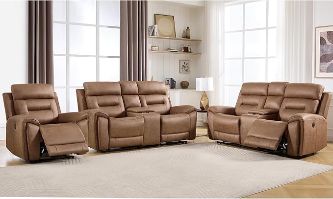 ANJ 3-Piece Faux Leather Power Recliner Sofa Set