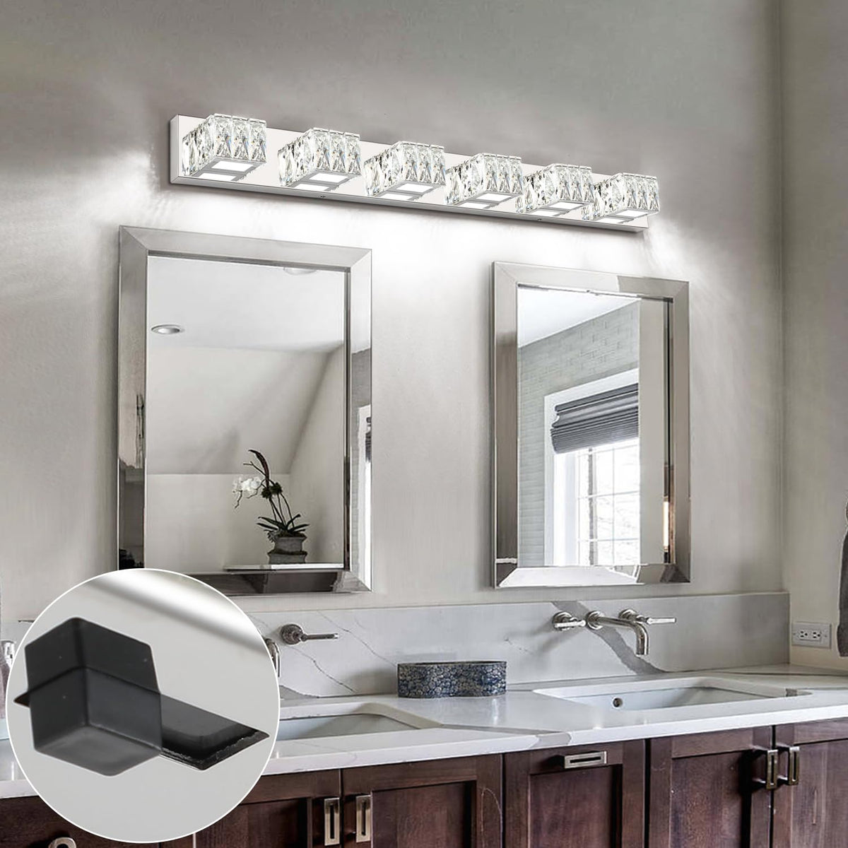 ZUZITO 6 Lights Bathroom Vanity Light - LED Bathroom Lights Over Mirror 5CCT Dimmable - Modern Crystal Chrome Vanity Wall Light