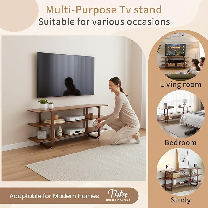 Tiita Wooden TV Stand for 65 Inch TV, Modern Media Console Table