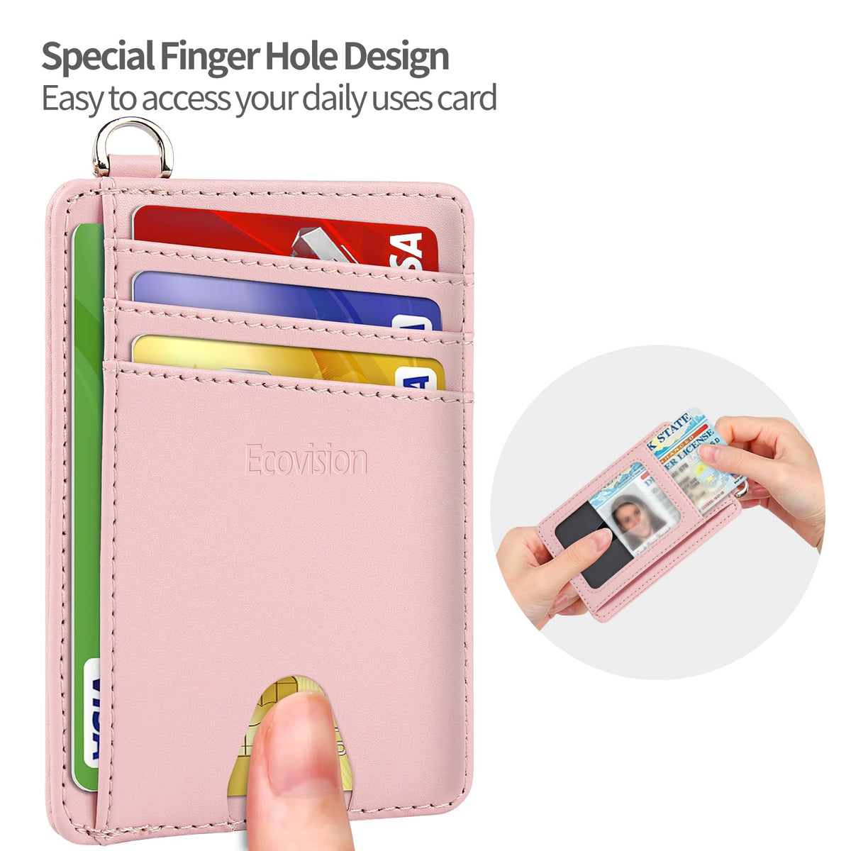 EcoVision Slim Minimalist Front Pocket Wallet, RFID Blocking Credit Card Holder Wallet with Detachable D-Shackle for Men Women
