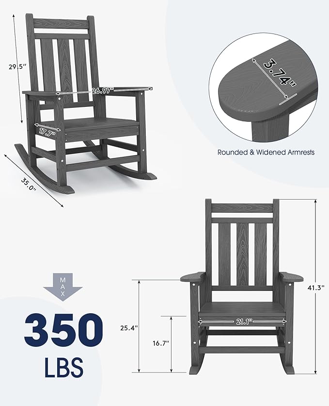 KINGYES Oversized Outdoor Rocking Chair Set of 4, All-Weather Patio Rocking