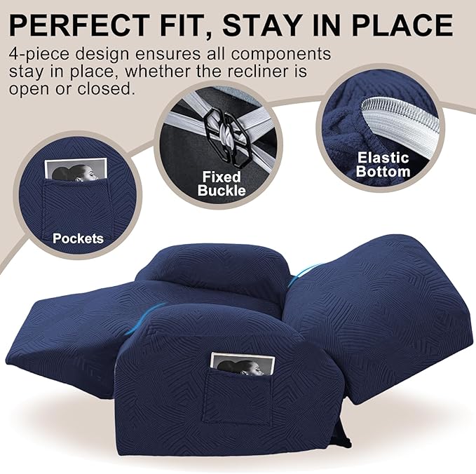 Recliner Chair Covers, 4-Piece Stretch Geometric Strokes Jacquard Reclining