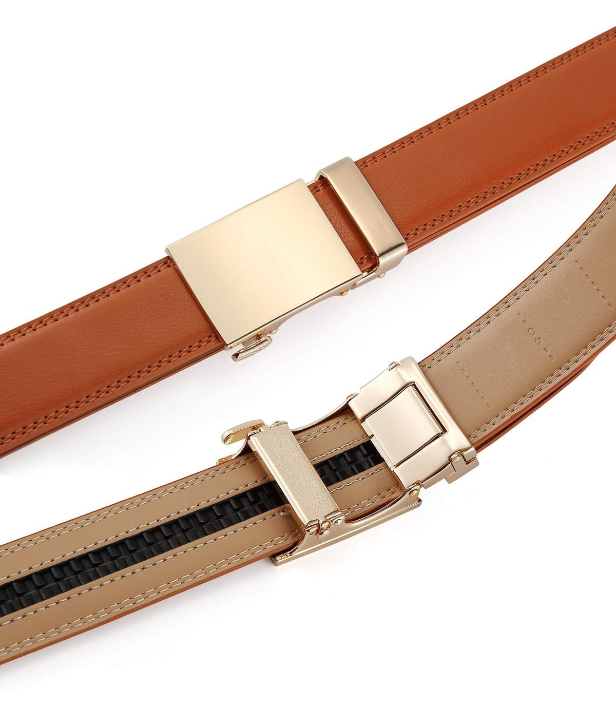 guvoosm Men's Belt Ratchet Leather Dress Suit Casual Jeans Belts -Trim to fit-35cm wide-505-TAN-125