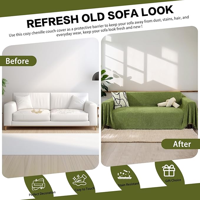 DREAMINGO Sofa Covers Washable Chenille Couch Cover Blanket Modern Style Living
