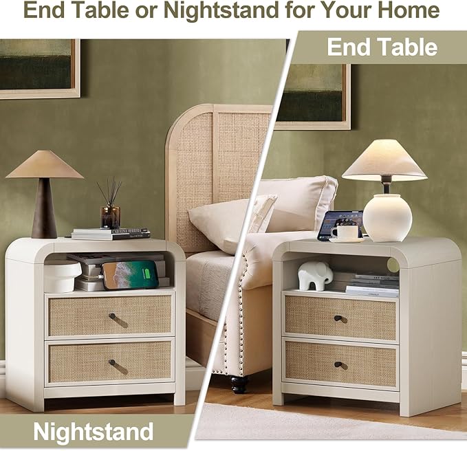 Oak&Sparrow Rattan Nightstand Set of 2, 23.6'' Rattan End Table