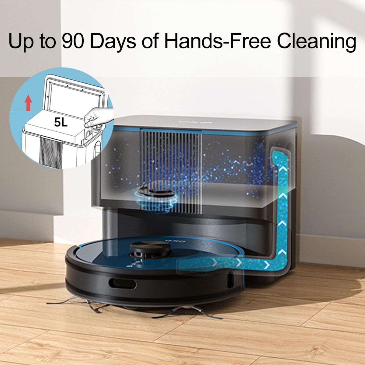 OKP Robot Vacuum L3, 4000Pa Suction, 200min Runtime, 90-Day Self-Emptying Dock, Lidar Navigation, Silent 52dB, WiFi/App/Alexa Control, Smart Home Mapping Robotic Vacuum for Pet Hair, Carpet, Floors