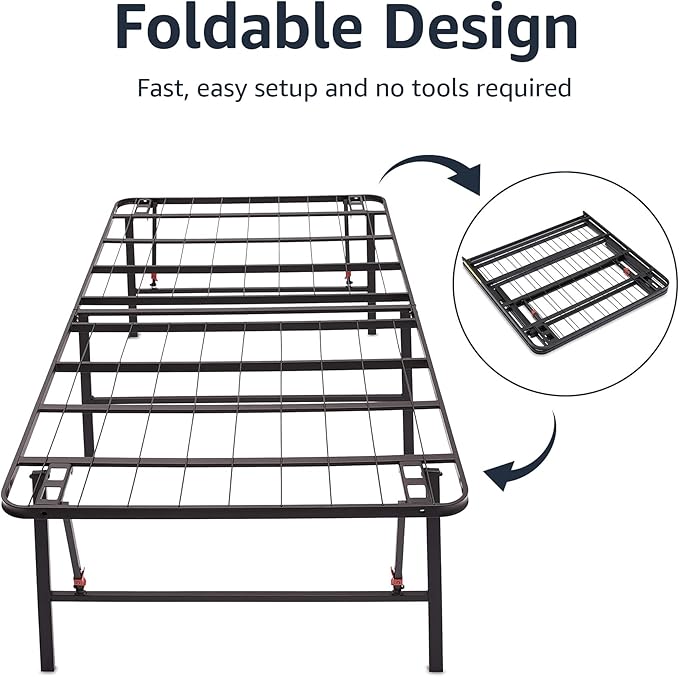 Amazon Basics Foldable Metal Platform Bed Frame, Noise-Free Mattress Foundation