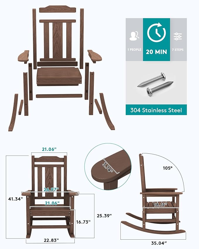 SERWALL Oversized Rocking Chair Set of 4 Outdoor, HDPE Outdoor Rocking Chair
