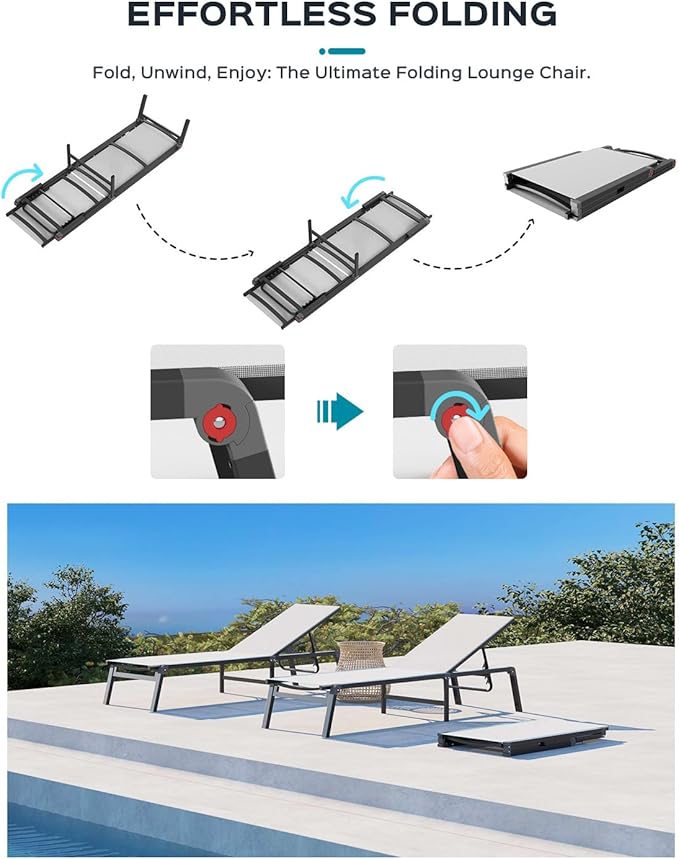 Ciokea Aluminum Foldable Lounge Chairs Set of 4