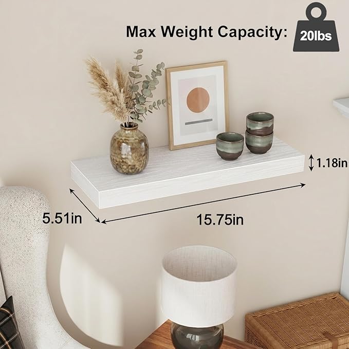 Fixwal White Shelves for Wall, 15.7in Rustic Wood Finish Floating Wall Shelves