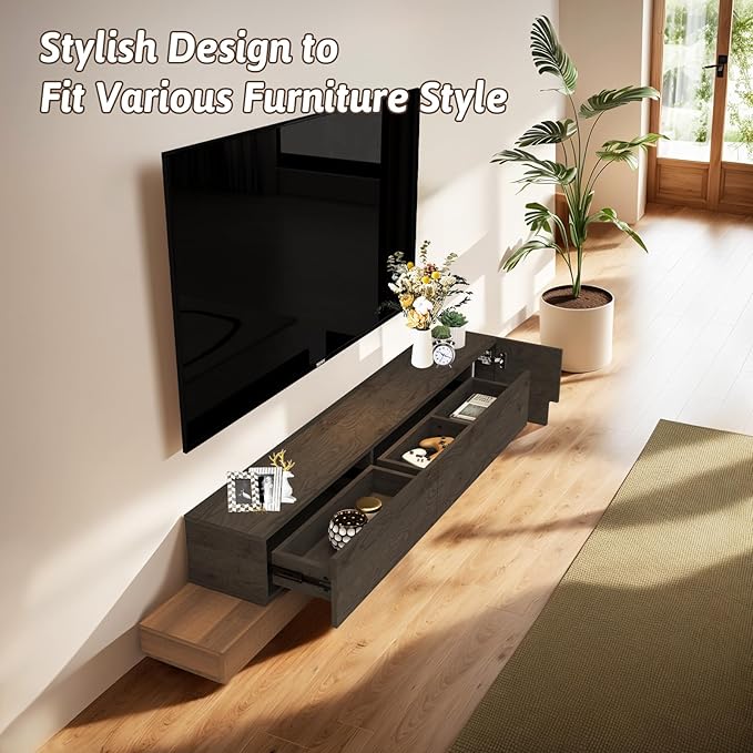 Retractable TV Stand, Solid Wood Minimalist TV Shelf, Mid-Century TV Console