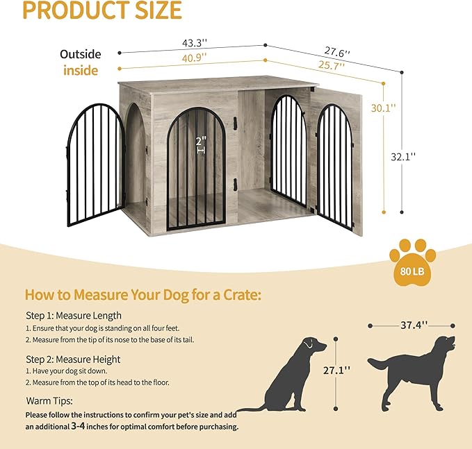 Hzuaneri 43.3" Wooden Dog Crate Furniture, Indoor Dog Kennel Dogs Cage