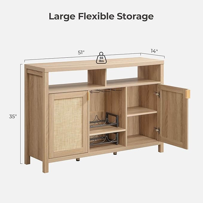 SICOTAS 51" Coffee Bar Cabinet Bar Cart