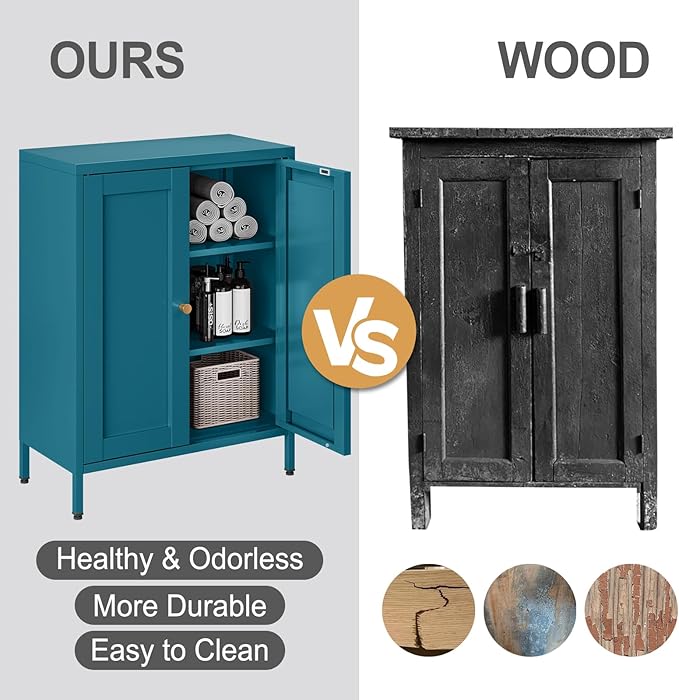 Bevivog Bathroom Floor Storage Cabinet, Metal Storage Sideboard