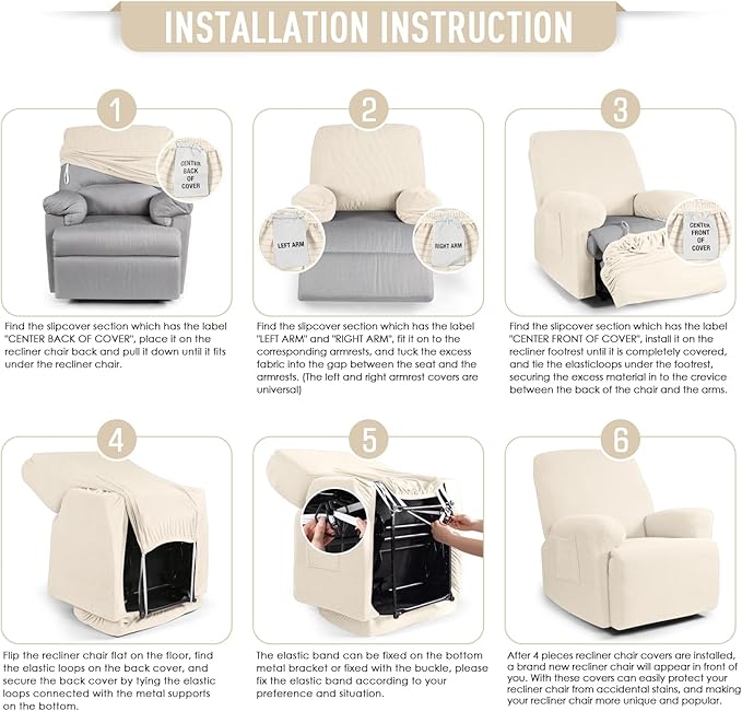 TAOCOCO Recliner Cover 4-Pieces, Recliner Stretch Sofa Slipcover, Recliner