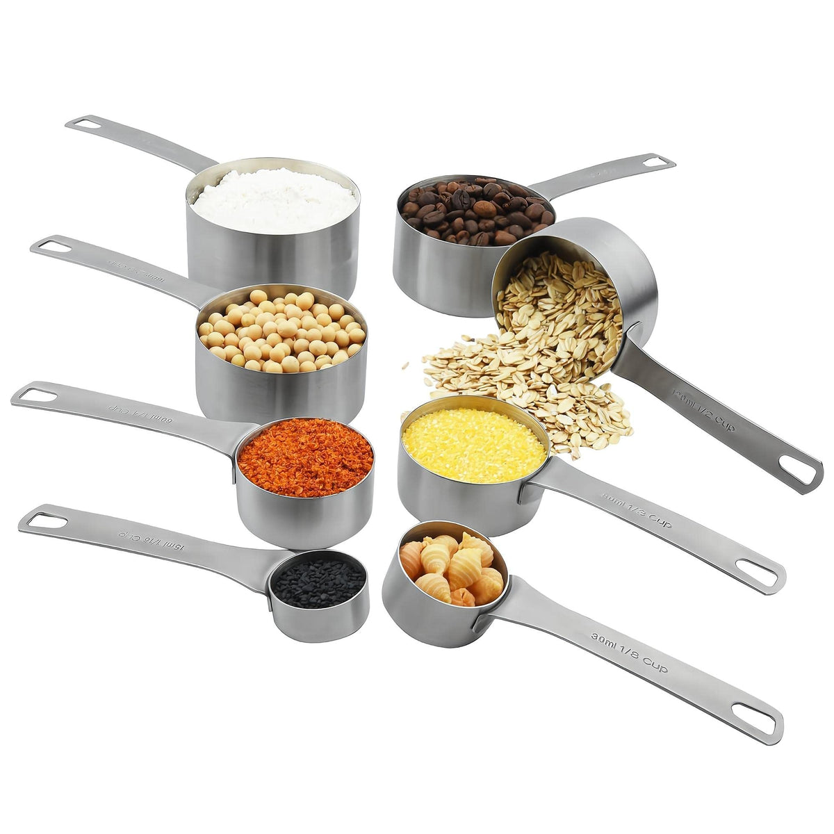 Smithcraft Measuring Cup Set of 8, 18/8 Stainless Steel Measuring Cups for Kitchen & Baking, Heavy Duty Metric & US Measure Cups Set with 2/3 Cup & 3/4 Cup Meaure Cups