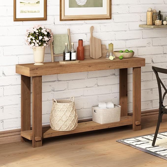 Solid Wood Console Table, 55.1" Long Farmhouse Entryway Tables Thickened