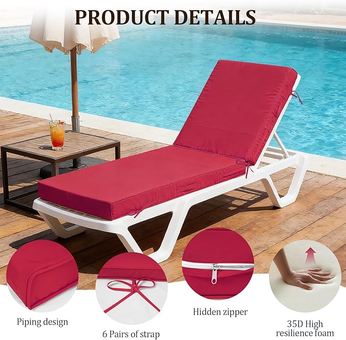 72x21x4in Lounge Cushions for Outdoor Furniture, Outdoor Lounge Chair Cushions