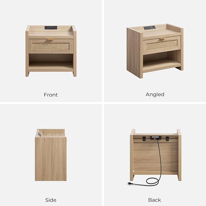 SICOTAS Rattan Nightstand End Table
