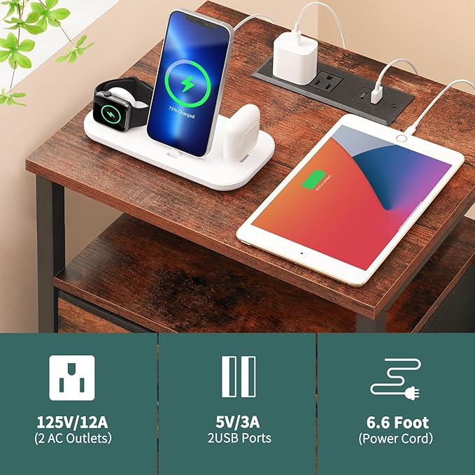 Yoobure Night Stand with Charging Station, 16 Colors LED Nightstand with USB