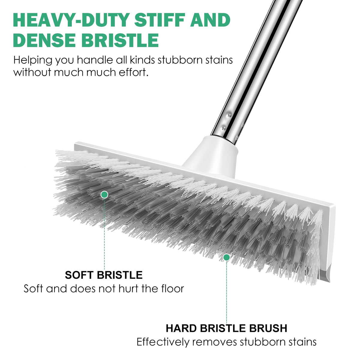 SetSail Floor Scrub Brush with 51-Inch Long Adjustable Handle 2 in 1 Scrape Brush Stiff Bristle Floor Scrubber for Cleaning Shower Bathroom Garage Kitchen Wall Deck Tub Tile