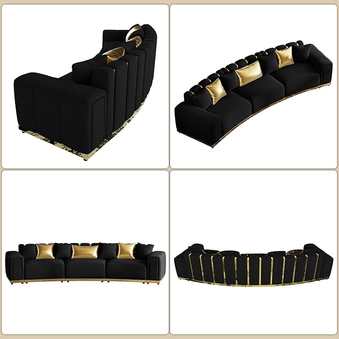 Oversized Luxury Chesterfield Sofa Set Velvet Black and Gold Couch