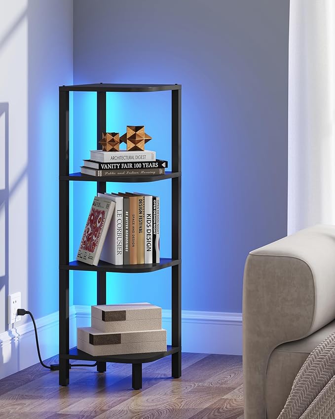 TUTOTAK Corner Shelf, 4-Tier Corner Bookshelf